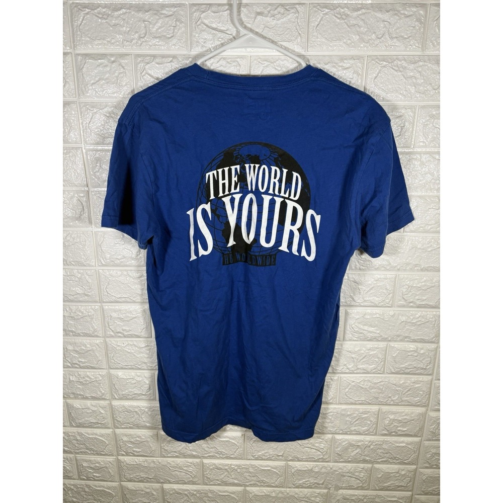 HB Mens Shirt Size Medium Royal Blue The World Is Yours Money Moves Short Sleeve